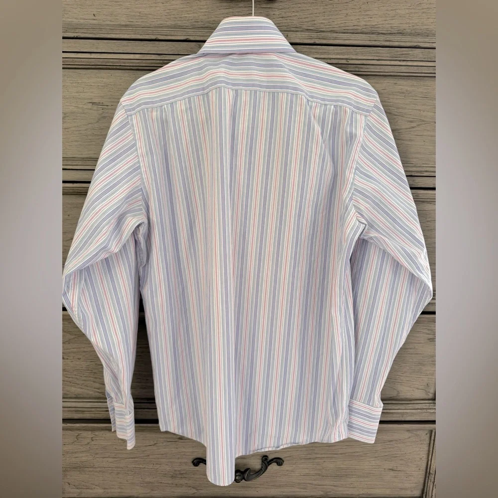 Banana Republic Striped Collared Button Down EUC White Blue Pink Dress S…